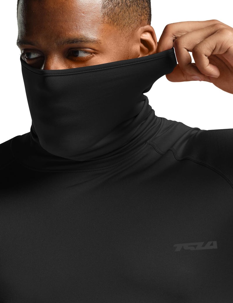 TSLA Men's Thermal Long Sleeve Compression Shirts, Mock/Turtleneck Winter Sports Running Base Layer Top, Heatlock Face Cover Black, X-Large - Image 2